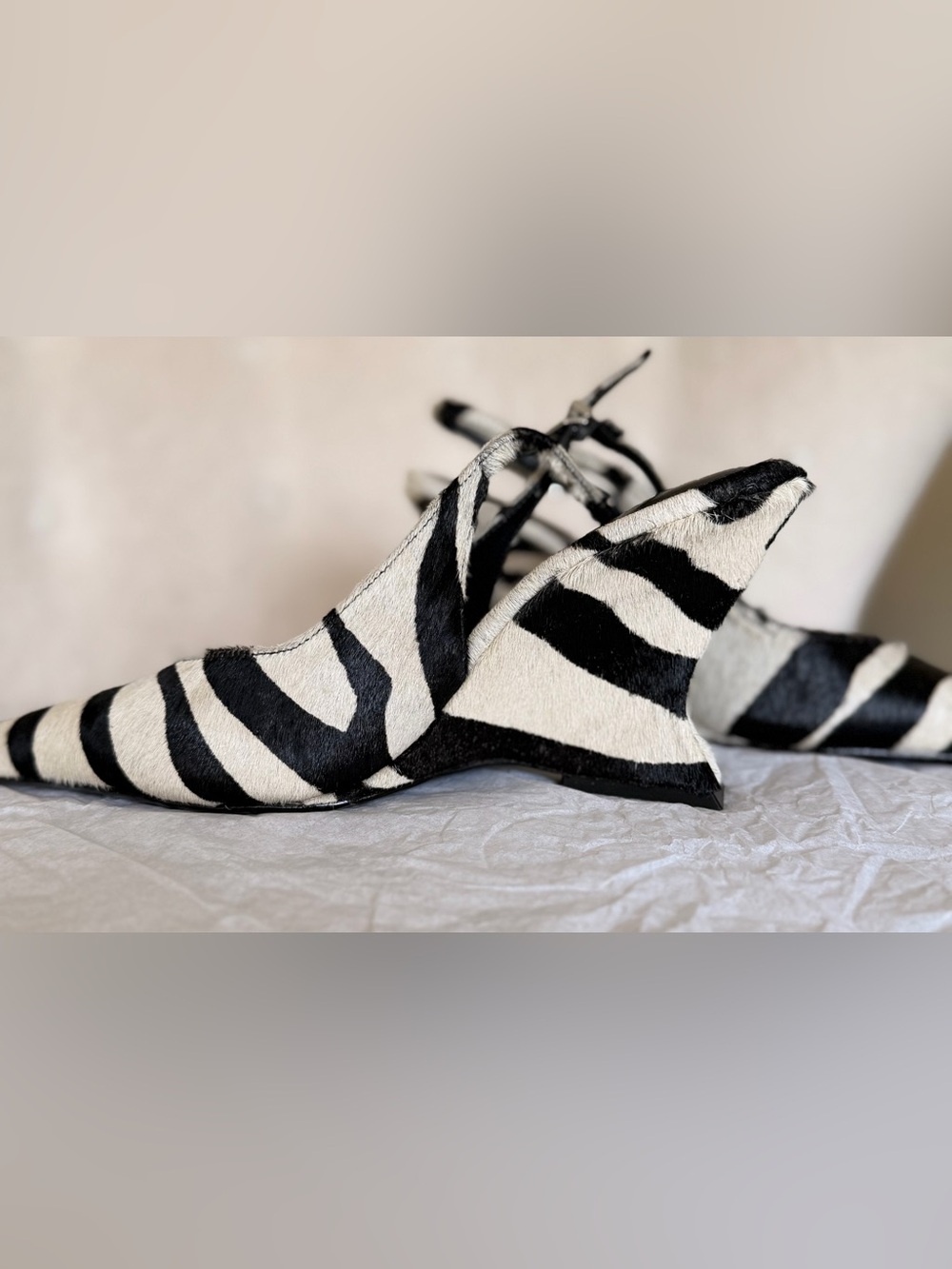 Zebra-Print Pointed Toe Slingback Heels - Black & White - Picture 7 of 7